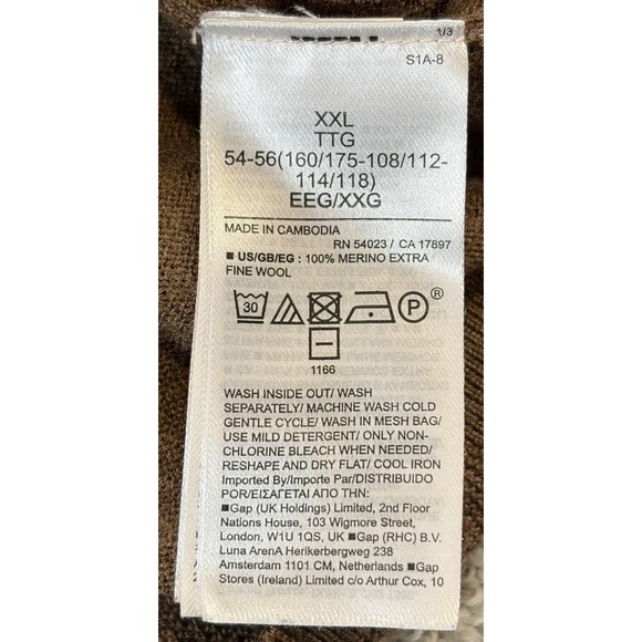 GAP 100% Merino Wool Brown Turtleneck Sweater Size XXL Long Sleeve Lightweight - Picture 3 of 7